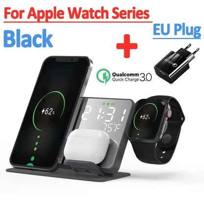 3 in 1 Wireless Charger for Apple Samsung Galaxy Watch 6 5 Pro S24 S23 S22 Fast Charging Station Alarm Clock Phone Charger Stand