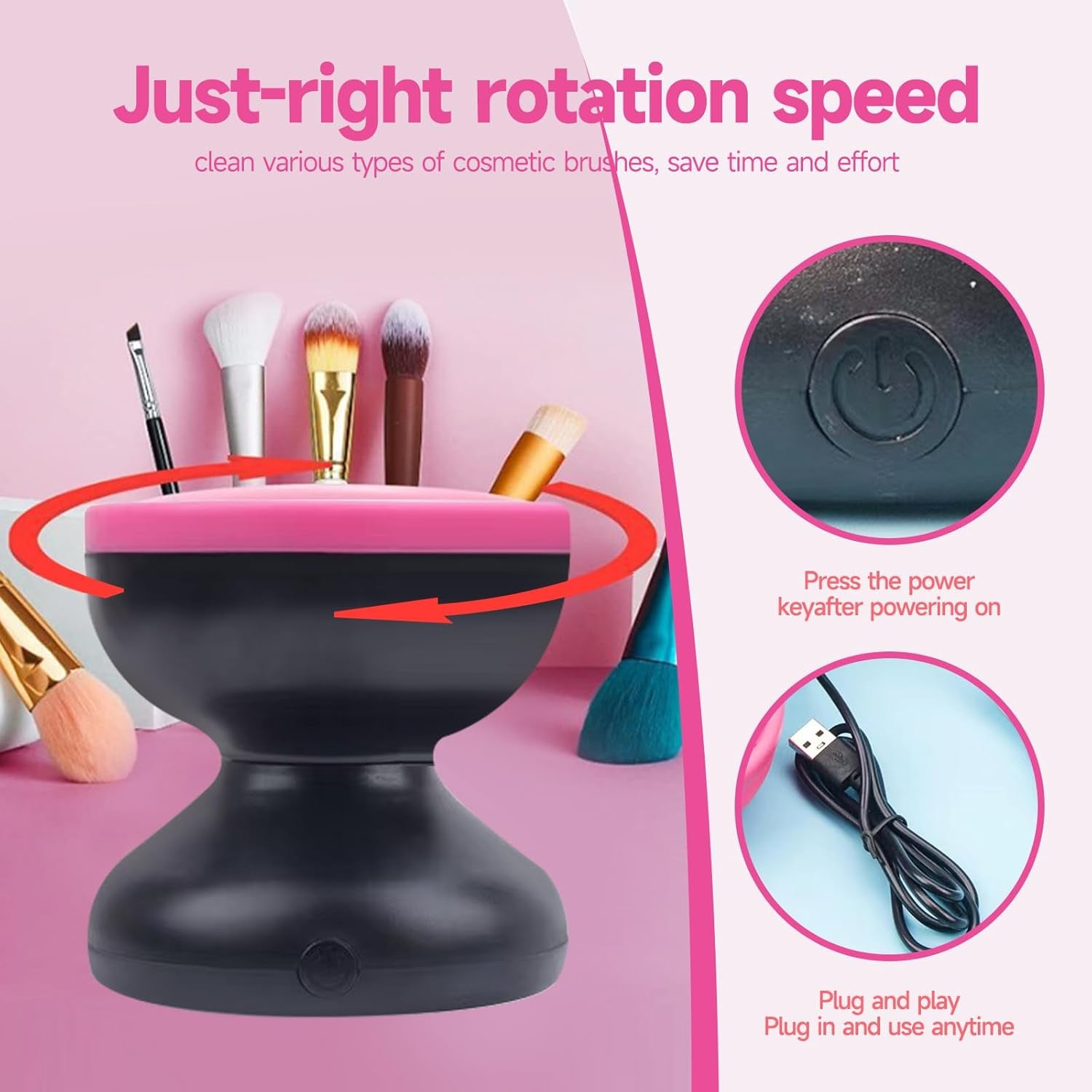 Makeup Brush Cleaner, Electric Makeup Brush Cleaner for Beauty Makeup Brush Set Cleaning Tool, Gift for Ladies, Mother'S Day. (Reddish-Black)