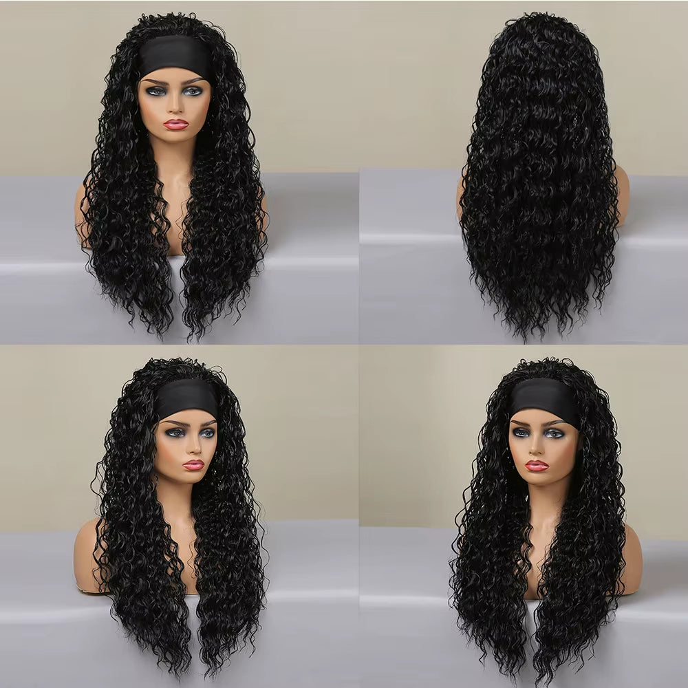 Curly Headband Synthetic Wigs Natural Black Long Women'S Headband Wig Deep Water Wave Bohemian Hair for Black Women Fake Hair