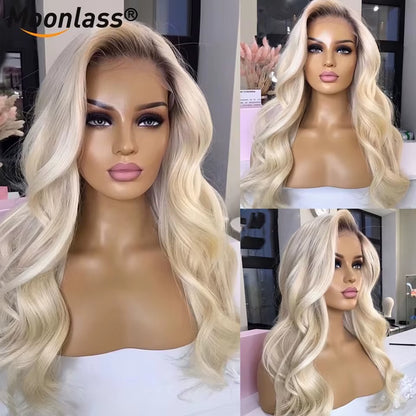 Blonde Body Wave Human Hair Wigs Virgin 180 Density 13X4 Lace Front Wigs for Women Ombre Pre-Plucked Brazilian Remy Hair Wigs