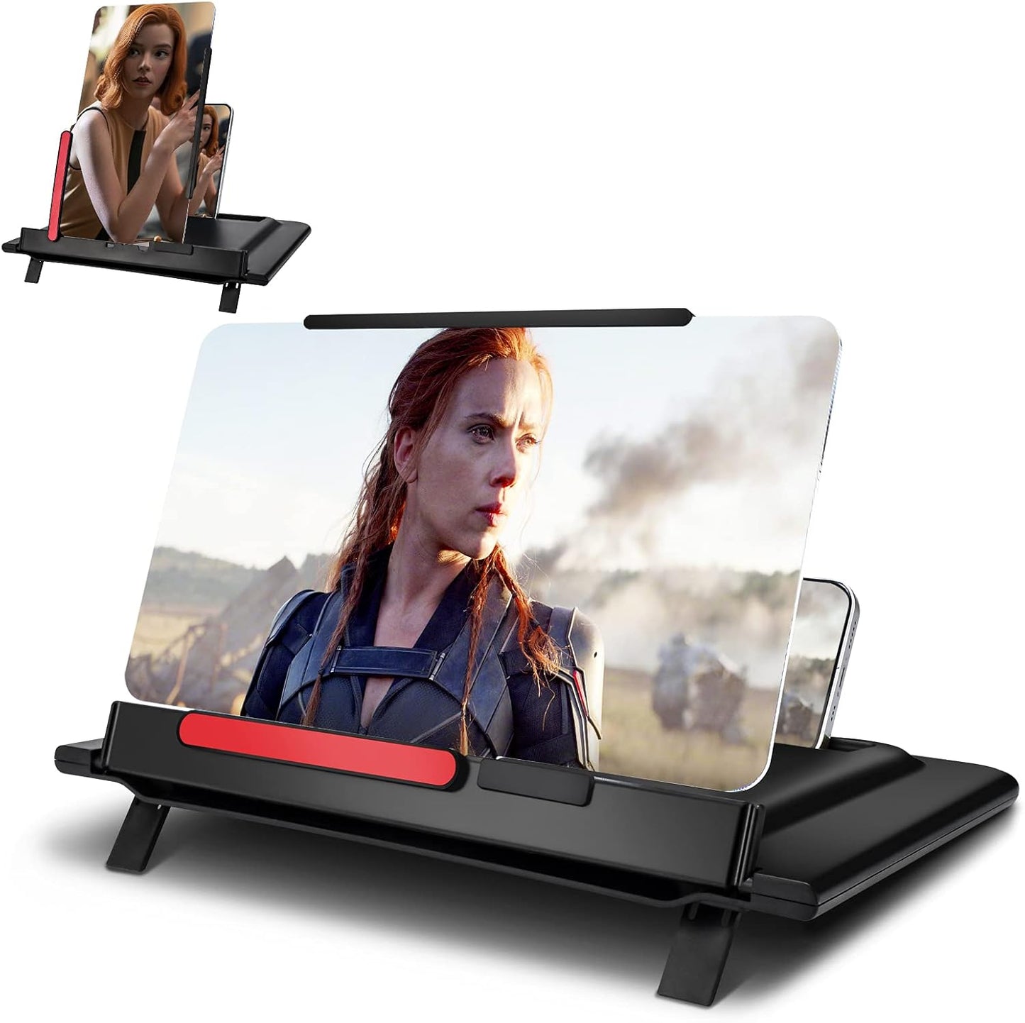 12 Inch Phone Screen Magnisfier for Cell Phone 3D HD Screen Amplifier with Portable Phone Stand Holder Rotatable Vertical Screen Enlarger Compatible with All Smartphones-Black