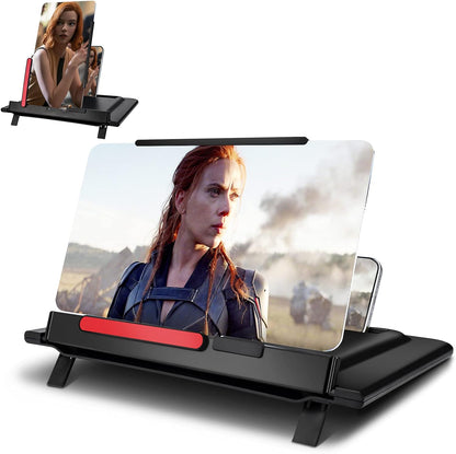 12 Inch Phone Screen Magnisfier for Cell Phone 3D HD Screen Amplifier with Portable Phone Stand Holder Rotatable Vertical Screen Enlarger Compatible with All Smartphones-Black