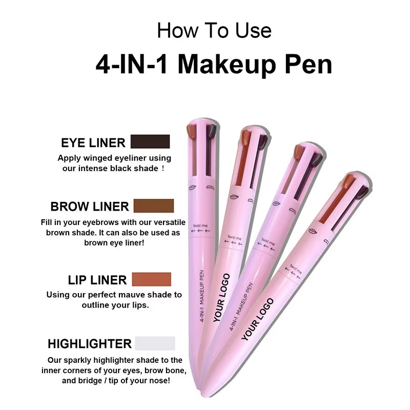 4 in 1 Multi Effect Makeup Pen Multi-Function Eyebrow Pencil Eyeliner Highlighter Lip Liner Lip Gloss Cosmetics Pen Make up Tool