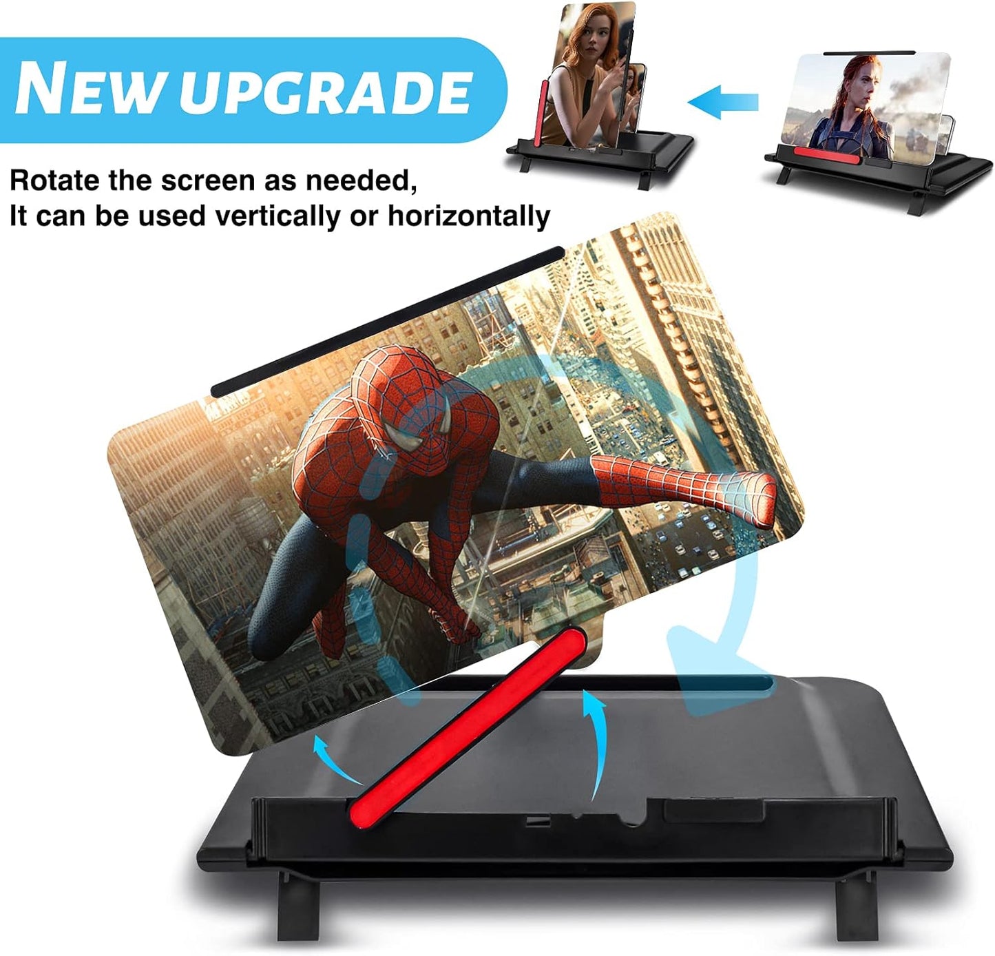 12 Inch Phone Screen Magnisfier for Cell Phone 3D HD Screen Amplifier with Portable Phone Stand Holder Rotatable Vertical Screen Enlarger Compatible with All Smartphones-Black