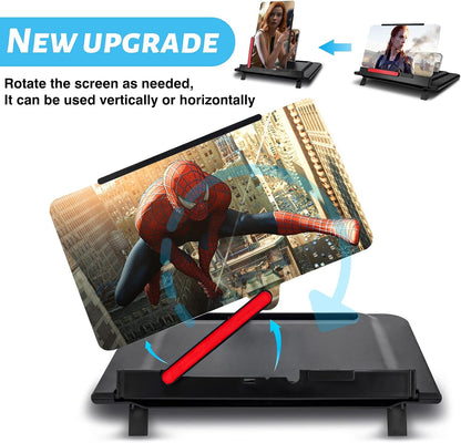 12 Inch Phone Screen Magnisfier for Cell Phone 3D HD Screen Amplifier with Portable Phone Stand Holder Rotatable Vertical Screen Enlarger Compatible with All Smartphones-Black