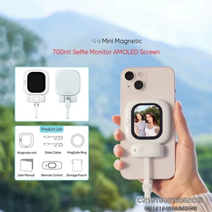 Zuno Vlog Mate Mini AMOLED Screen Magnetic Selfie Monitor Screen Remote Control 700Nits for Iphone 5-12 13 14 15 16 Pro Vlog