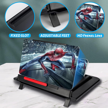 12 Inch Phone Screen Magnisfier for Cell Phone 3D HD Screen Amplifier with Portable Phone Stand Holder Rotatable Vertical Screen Enlarger Compatible with All Smartphones-Black