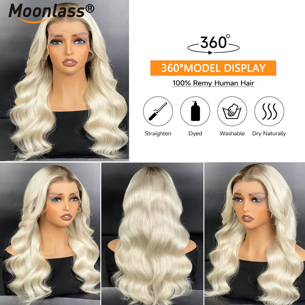 Blonde Body Wave Human Hair Wigs Virgin 180 Density 13X4 Lace Front Wigs for Women Ombre Pre-Plucked Brazilian Remy Hair Wigs