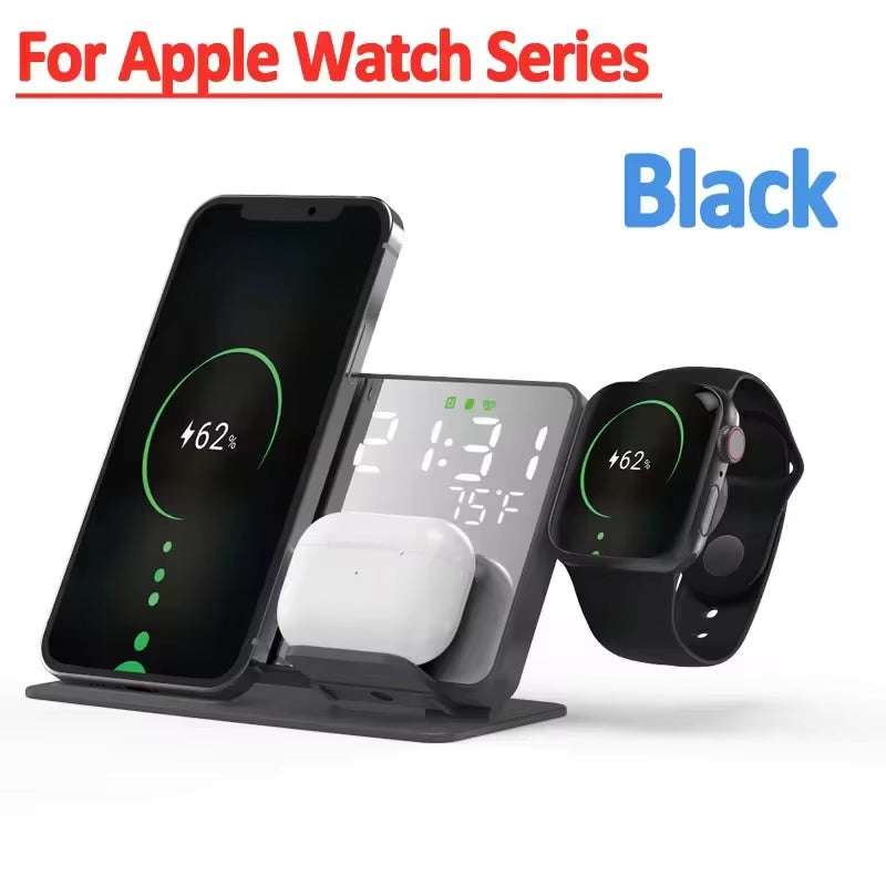 3 in 1 Wireless Charger for Apple Samsung Galaxy Watch 6 5 Pro S24 S23 S22 Fast Charging Station Alarm Clock Phone Charger Stand