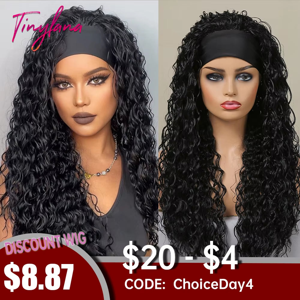 Curly Headband Synthetic Wigs Natural Black Long Women'S Headband Wig Deep Water Wave Bohemian Hair for Black Women Fake Hair