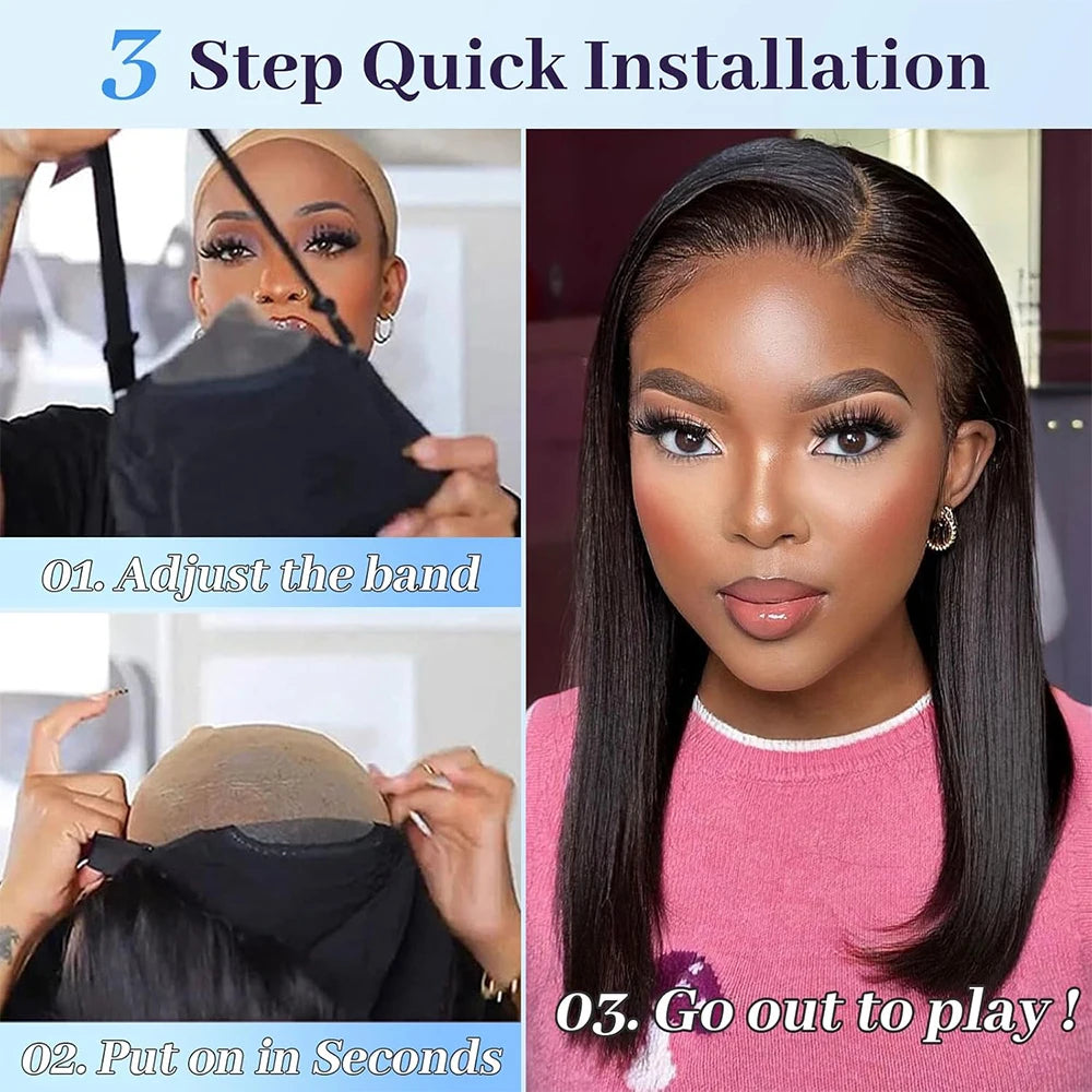 Wear and Go Glueless Straight Bob Wig 100% Human Hair Wigs for Women Pre Plucked Pre Cut Lace Front Wigs Human Hair