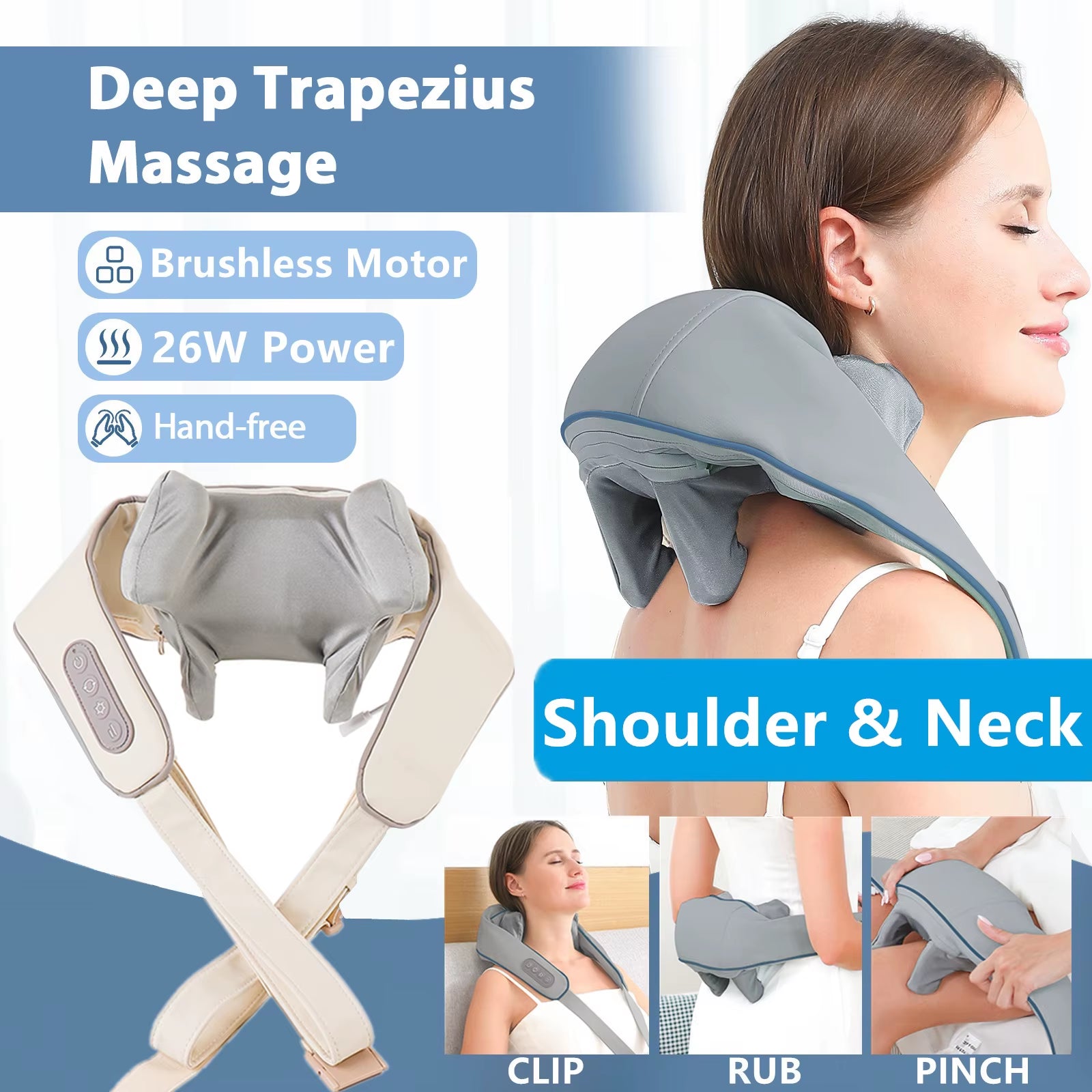 26W Neck and Shoulder Massager Wireless Shoulder and Back Kneading Massage Shawl Trapezius Neck Cervical Masajeador
