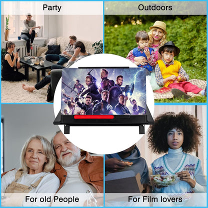 12 Inch Phone Screen Magnisfier for Cell Phone 3D HD Screen Amplifier with Portable Phone Stand Holder Rotatable Vertical Screen Enlarger Compatible with All Smartphones-Black