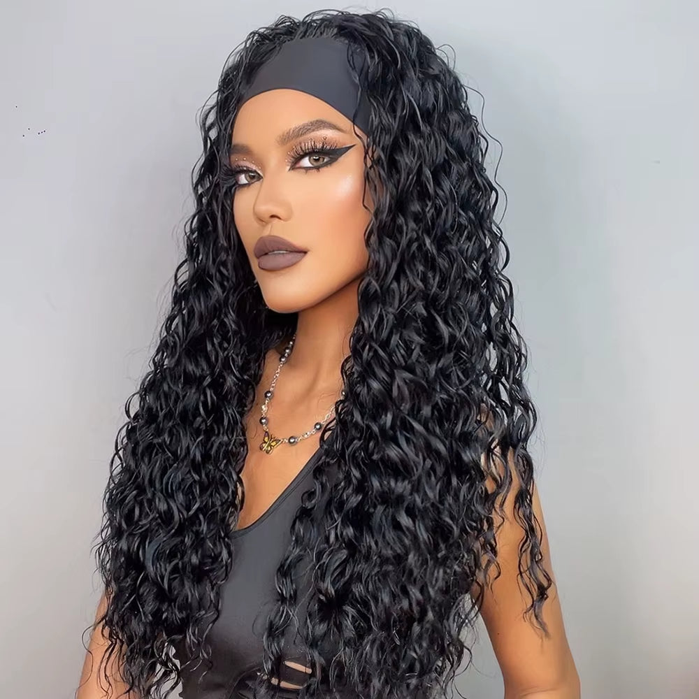 Curly Headband Synthetic Wigs Natural Black Long Women'S Headband Wig Deep Water Wave Bohemian Hair for Black Women Fake Hair
